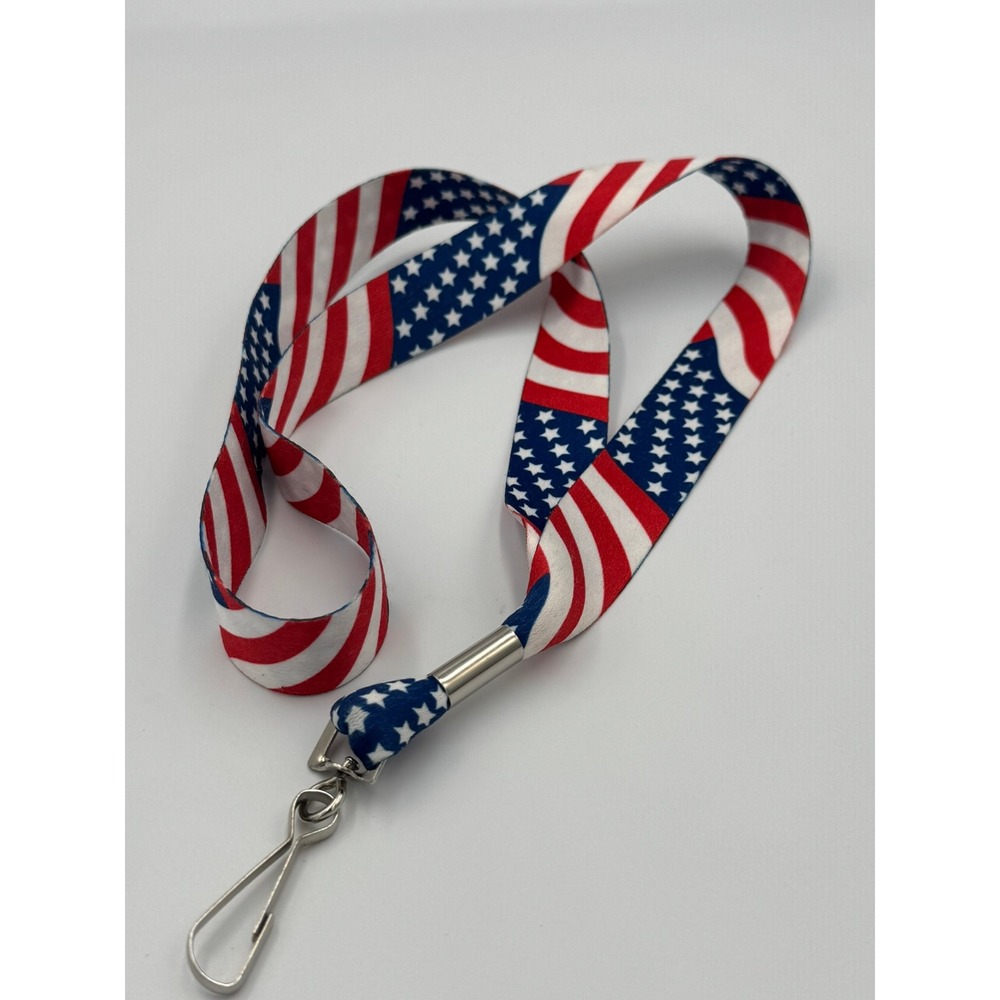 USA American Flag Lanyard Patriotic Stars Stripes ID Badge Key Holder